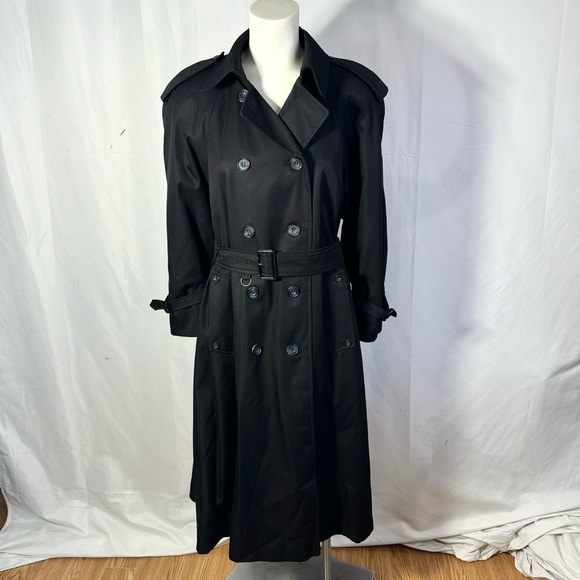 AQUASCUTUM BLACK TRENCH COAT OLD MONEY AESTHETIC MADE IN CANADA MEDIUM - Picture 4 of 17